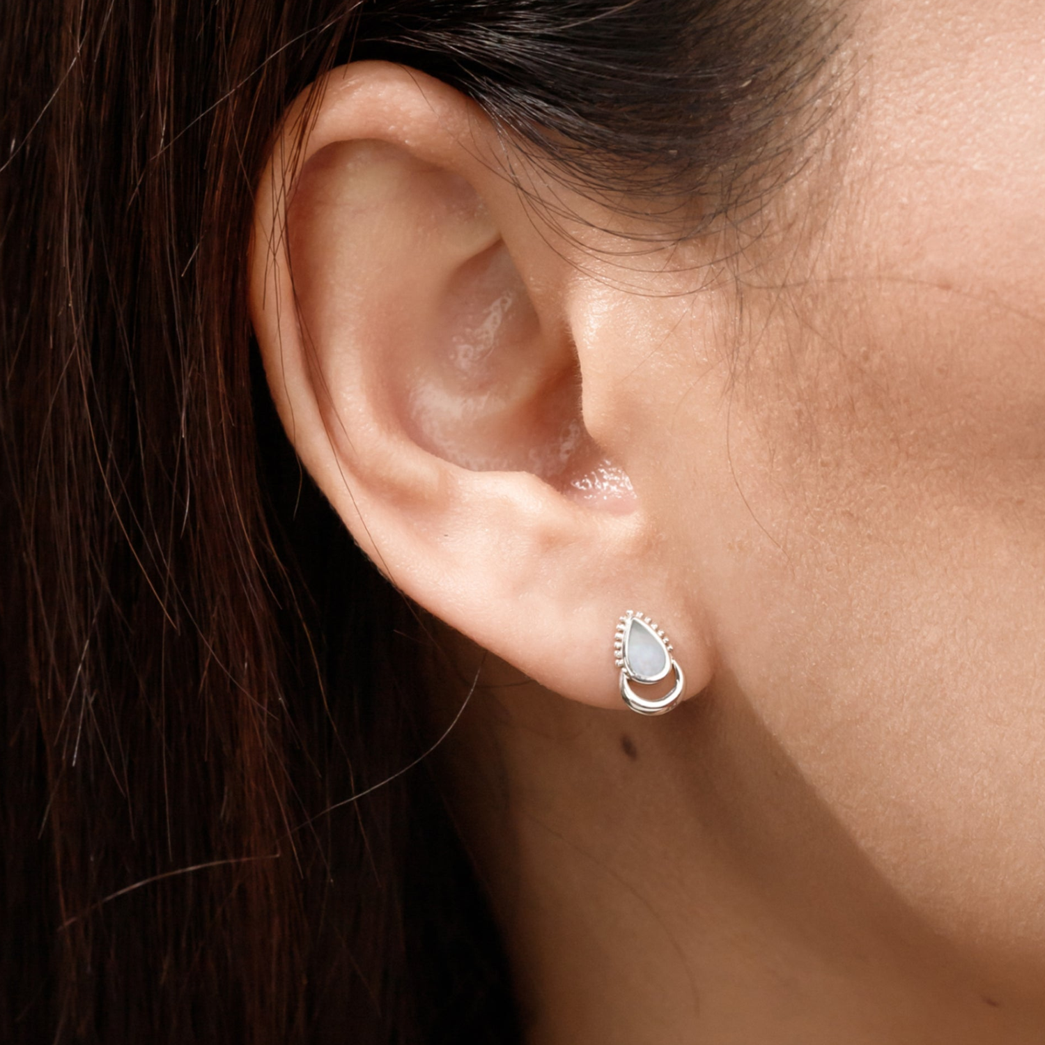 BOMA Halo Teardrop Stud Earrings - Mother of Pearl