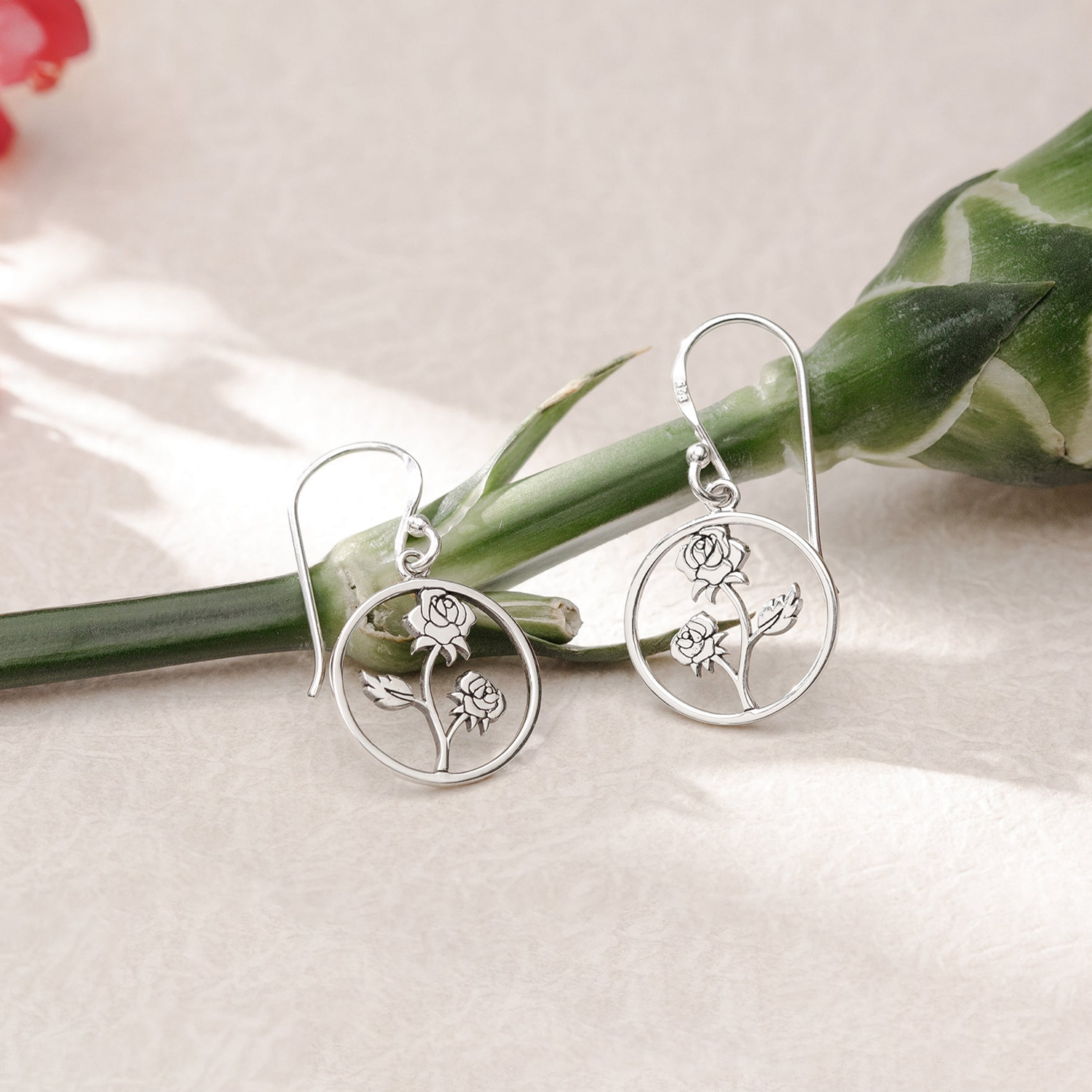 BOMA Blooming Rose Circle Dangle Earrings