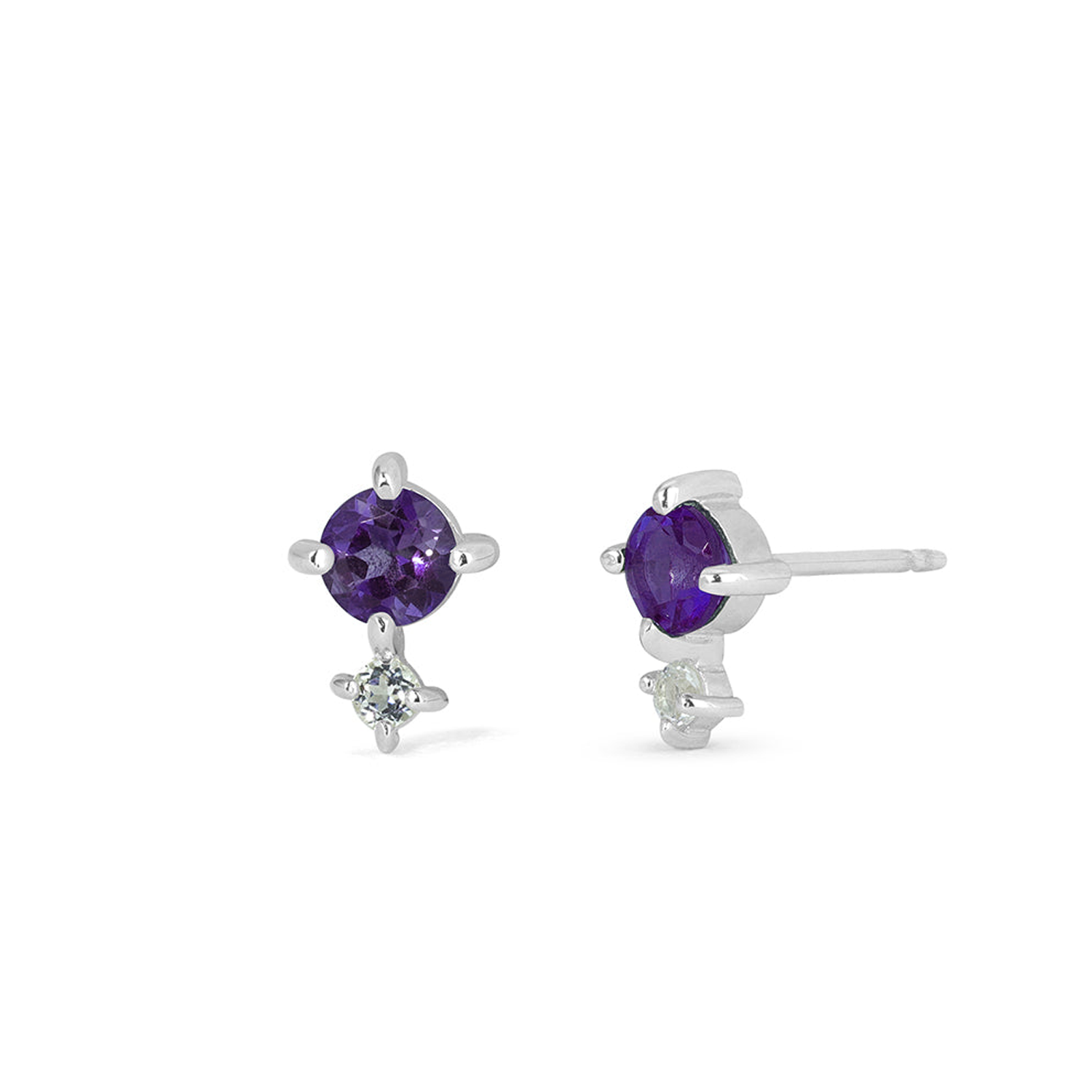 BOMA Aria Round Gemstone Studs - Amethyst with White Topaz