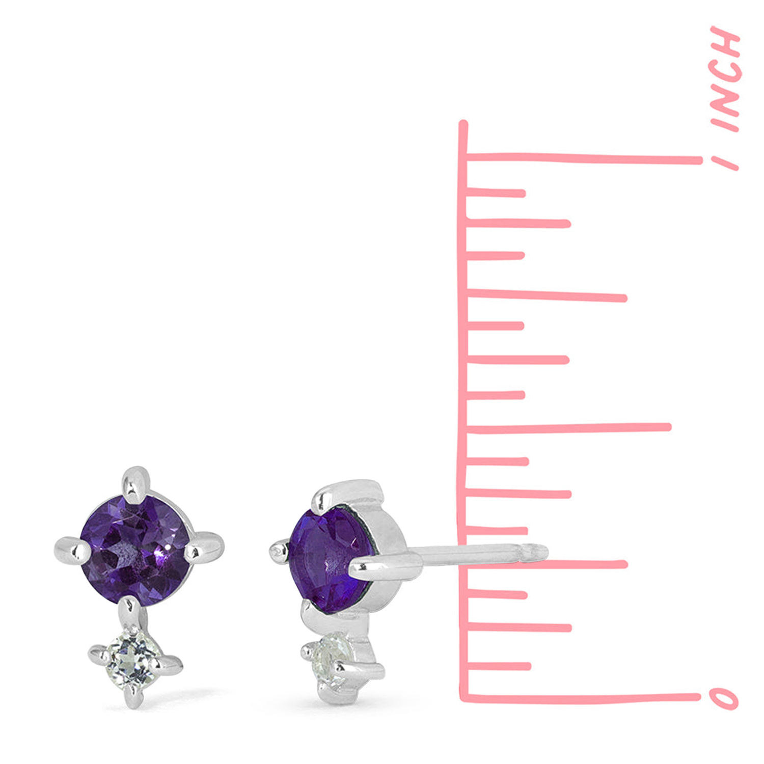 BOMA Aria Round Gemstone Studs - Amethyst with White Topaz