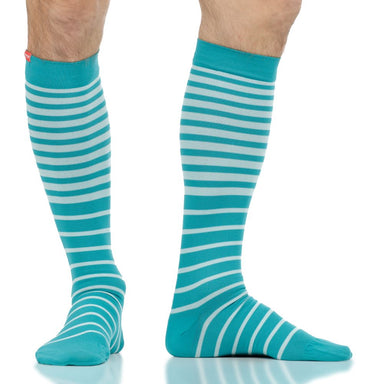 VIM & VIGR Turquoise and Teal Falling Stripe Nylon Compression Socks - 15-20 mmHg