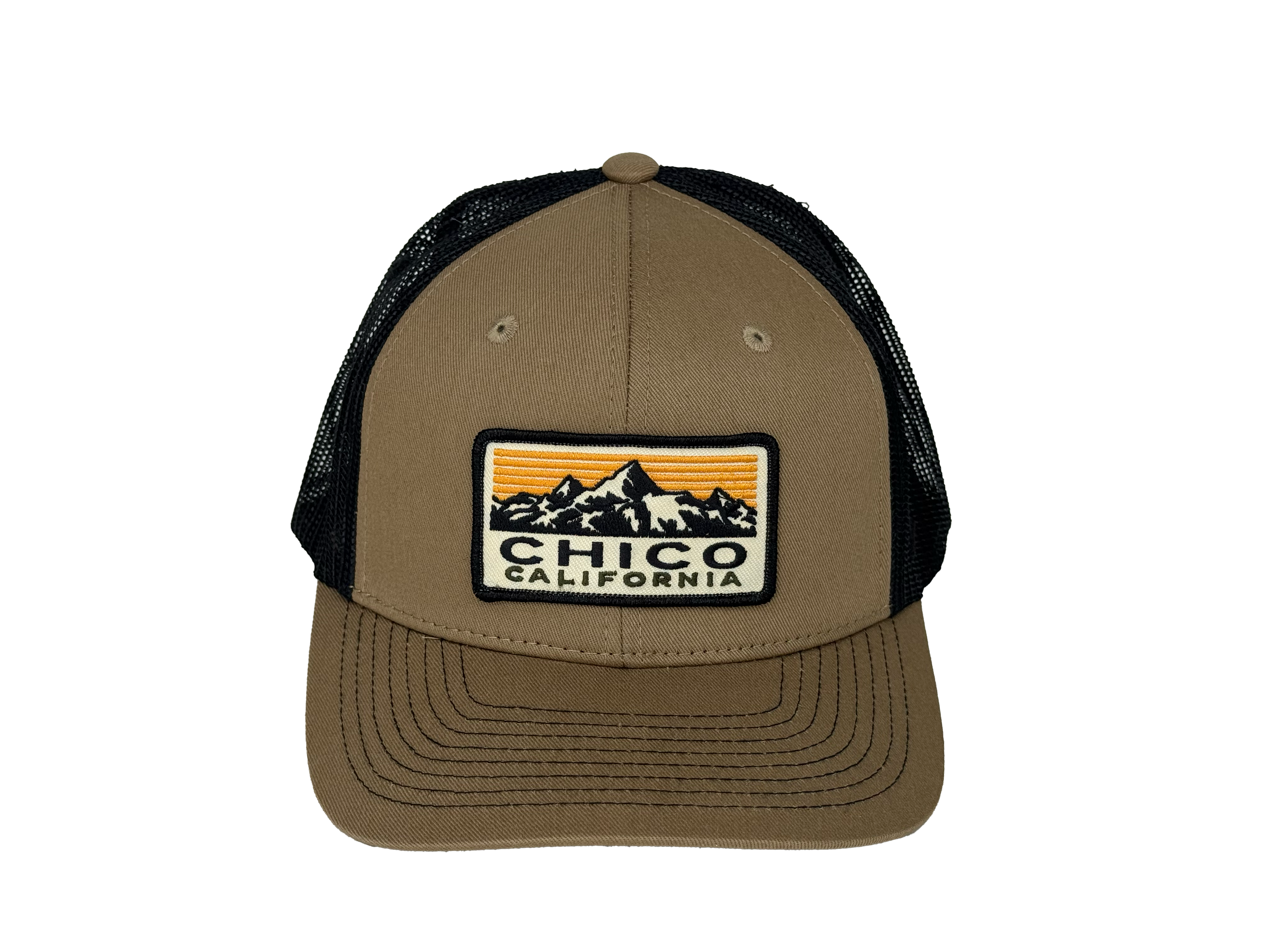 Slight Curve Trucker Style Chico Hat - Sine Dine Mountains Logo Khaki - Black 3291966.2