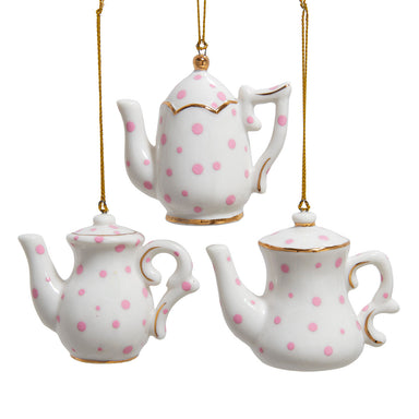 Porcelain Tea Pot With Polka Dots Ornament (Single) - Random Style
