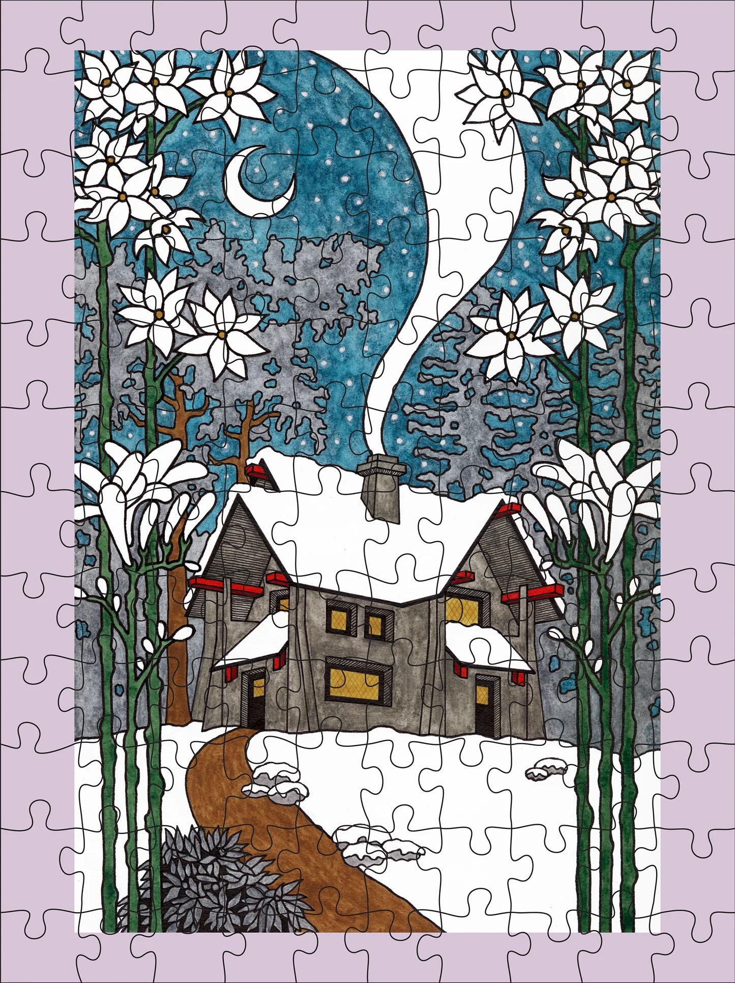 CJ Hurley Snowy Cabins 120-Piece Double-Sided Puzzle Set