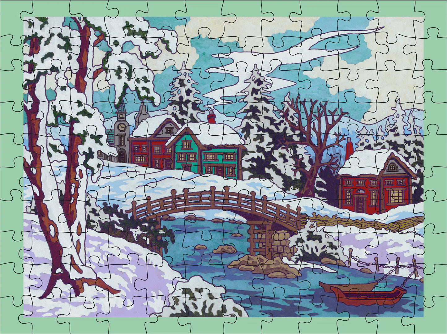 CJ Hurley Snowy Cabins 120-Piece Double-Sided Puzzle Set