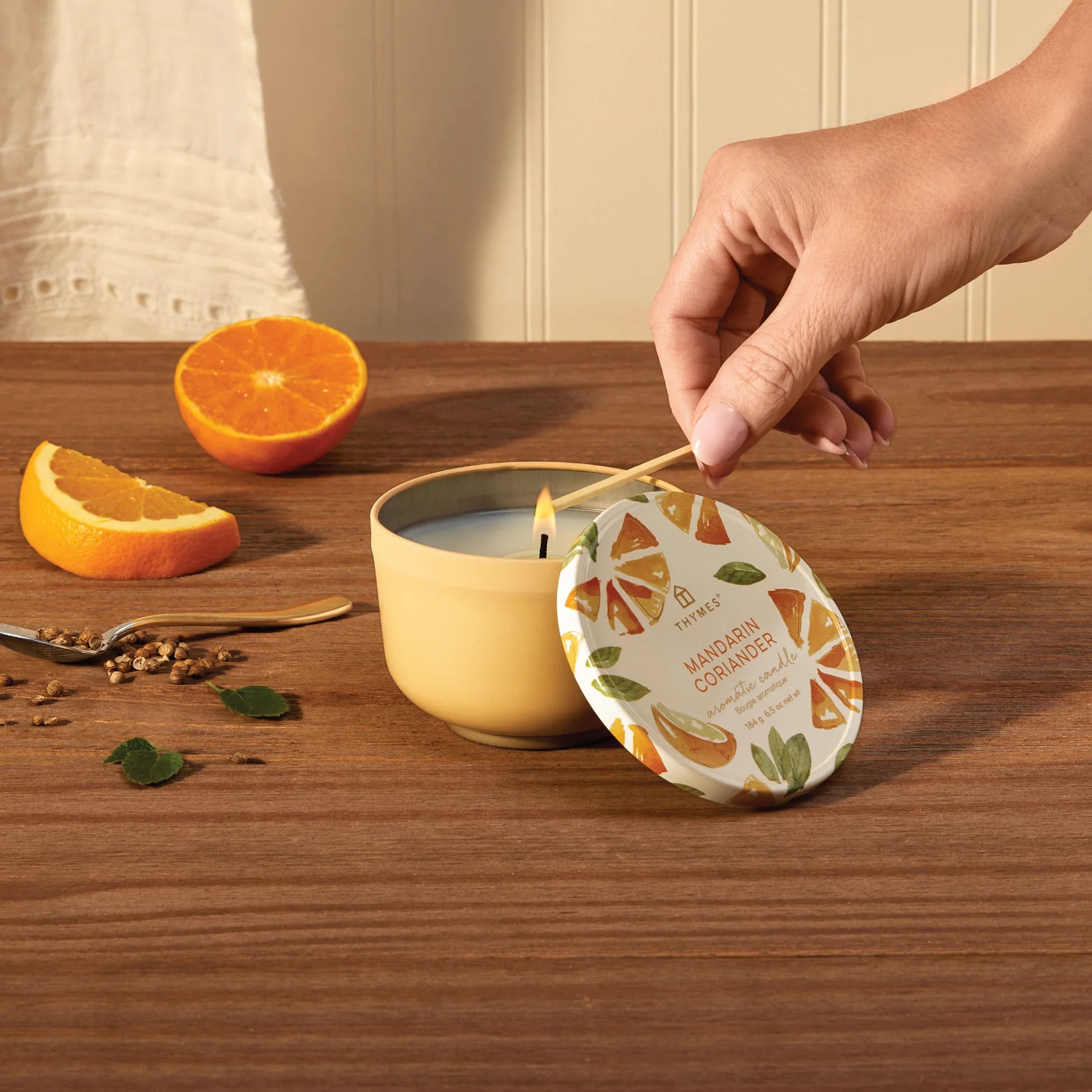 Thymes Mandarin Coriander Poured Candle Tin