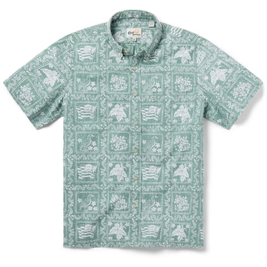 Reyn Spooner Lahaina Sailor Button Front Short Sleeve Camp Shirt Leaf M 805766329828
