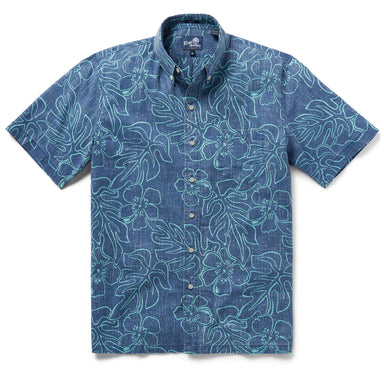 Reyn Spooner Monstera Ink Button Front Camp Shirt Dress Blues M  805766243674
