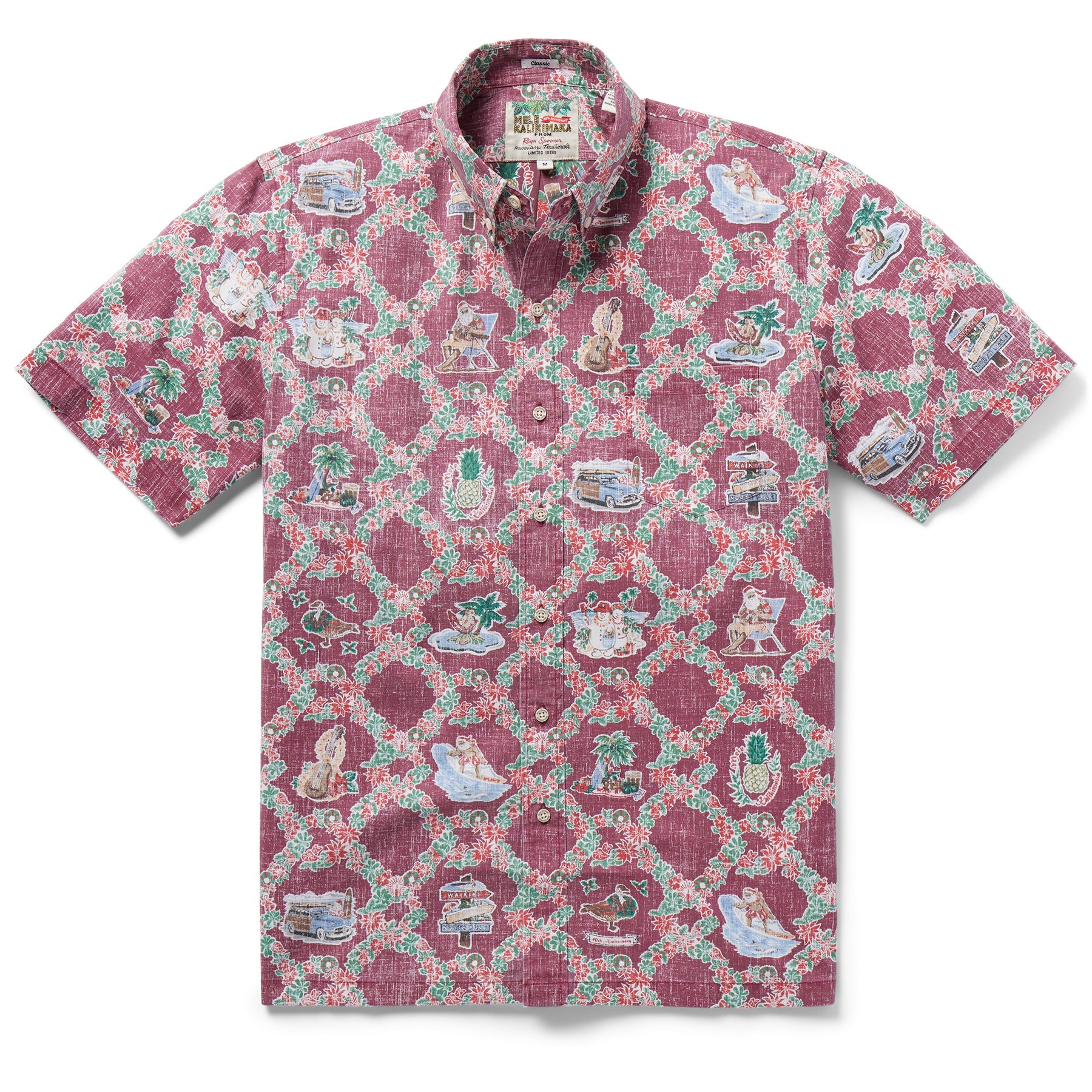 Reyn Spooner Hawaiian Christmas 2023 40th Anniversary Camp Shirt Deep Red S  805766244206