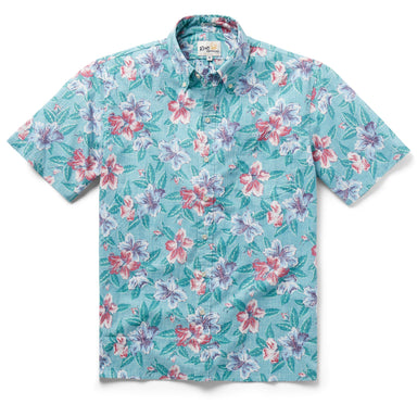 Reyn Spooner Banzai Biscus Camp Shirt Shore Blue S  805766247368
