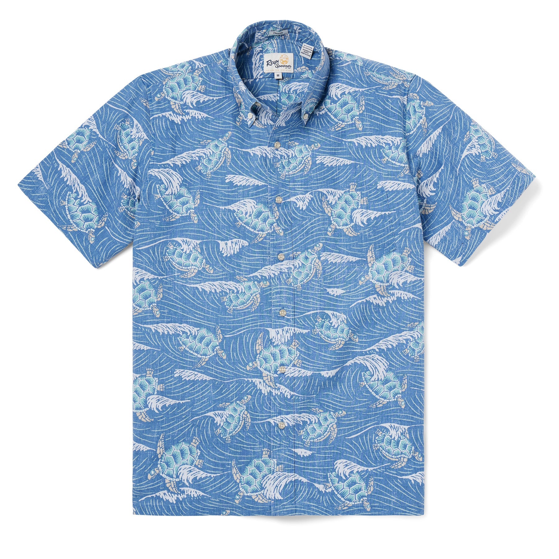 Reyn Spooner Honu'Aukai Button Front Camp Shirt Blue Horizon Small  805766256841