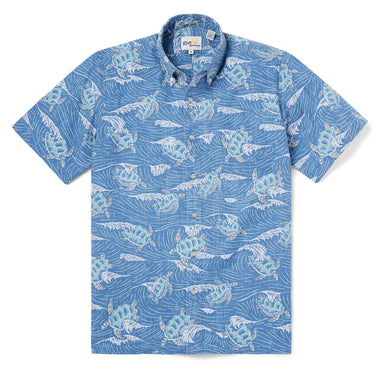Reyn Spooner Honu'Aukai Button Front Camp Shirt Blue Horizon Small  805766256841