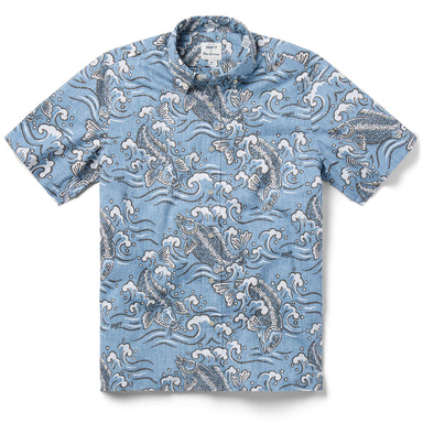 Reyn Spooner Koi Stream Button Front Short Sleeve Camp Shirt Dusty Blue M 805766347341
