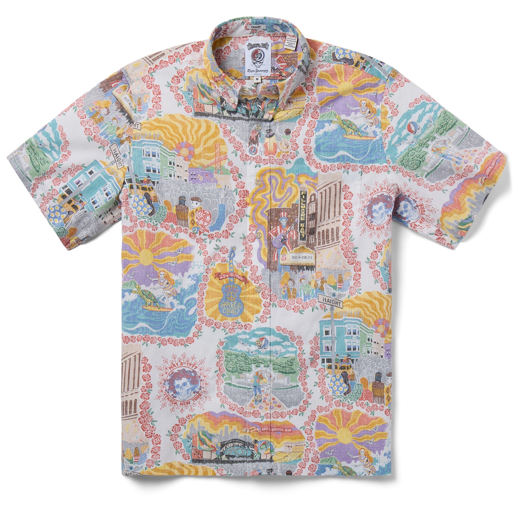 Reyn Spooner Grateful Dead Legendary Shows Button Front Short Sleeve Camp Shirt White S 805766353991