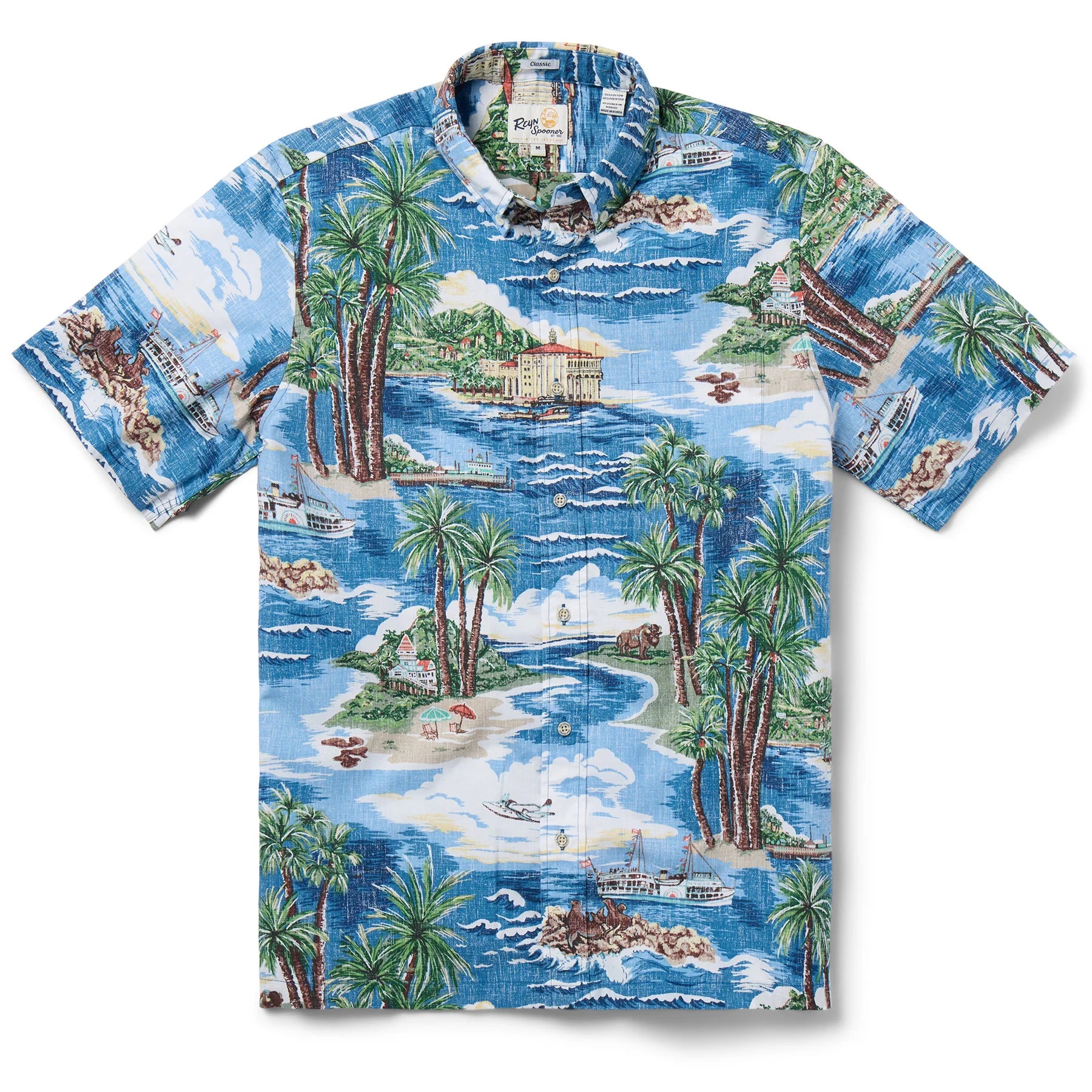 Reyn Spooner Catalina Dreamin' Button Front Short Sleeve Camp Shirt Dusk Blue M 805766350853