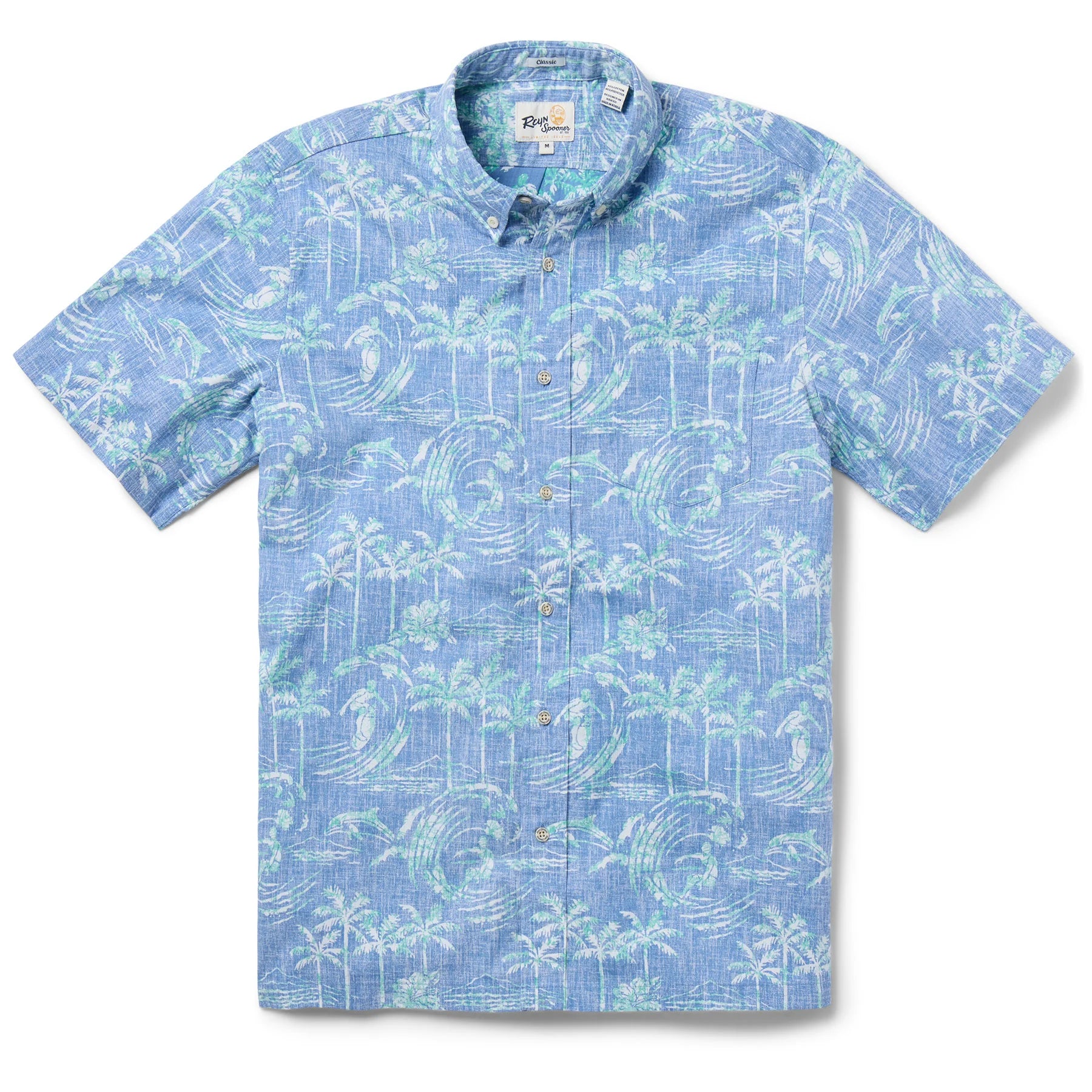 Reyn Spooner Ocean Motion Button Front Short Sleeve Camp Shirt Riviera M 805766351607
