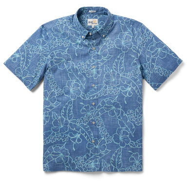 Reyn Spooner Lei Low Short Sleeve Camp Shirt Horizon Blue M 805766468268