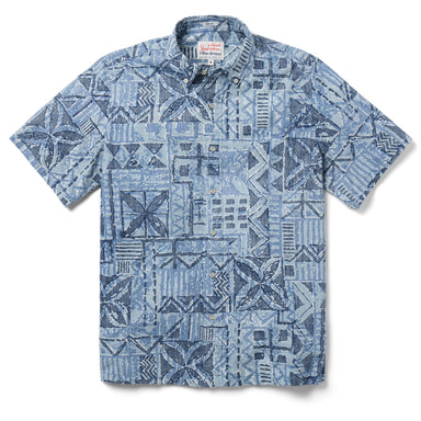 Reyn Spooner Hawaiian Tapa Short Sleeve Camp Shirt Tidal Foam M 805766484626