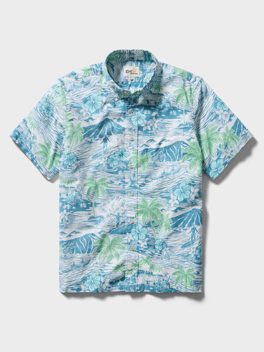 Reyn Spooner Paradise Found Button Front Short Sleeve Camp Shirt Adriatic Blue M 805766544283