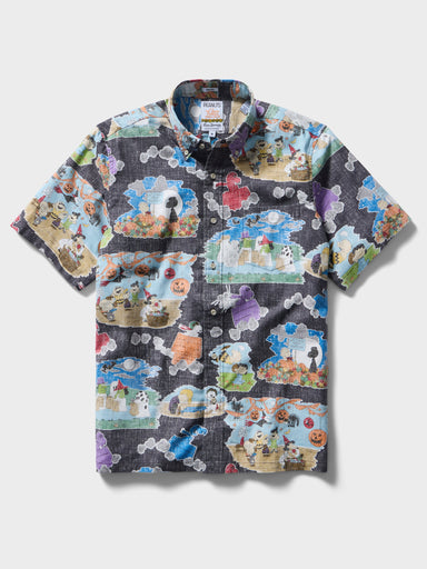 Reyn Spooner It's The Great Pumpkin Charlie Brown: 60th Anniversary Button Front Short Sleeve Camp Shirt Charcoal S 805766547734