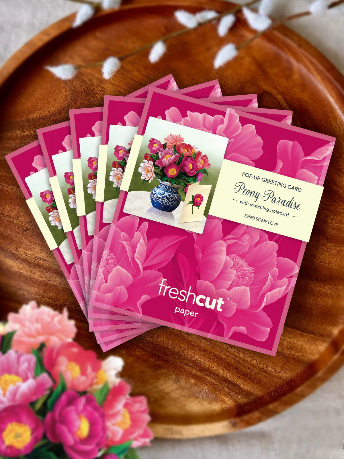 Peony Paradise Mini Pop Up Flower Bouquet Greeting Card    