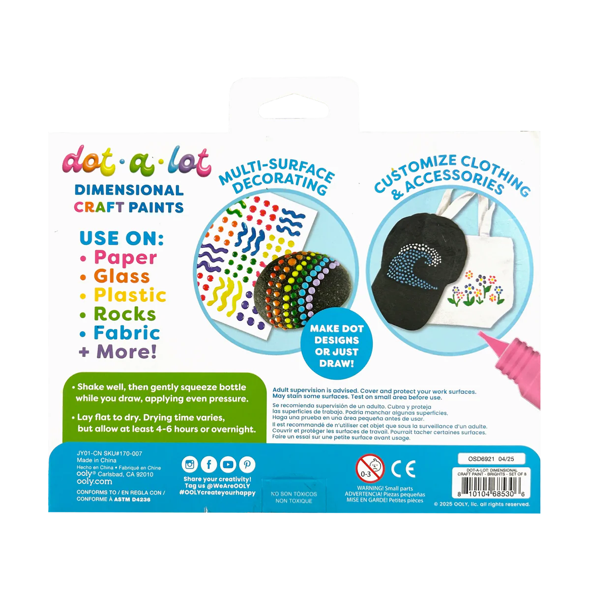 ooly Dot-a-Lot 3D Dimensional Craft Paint - Brights - Set of 8