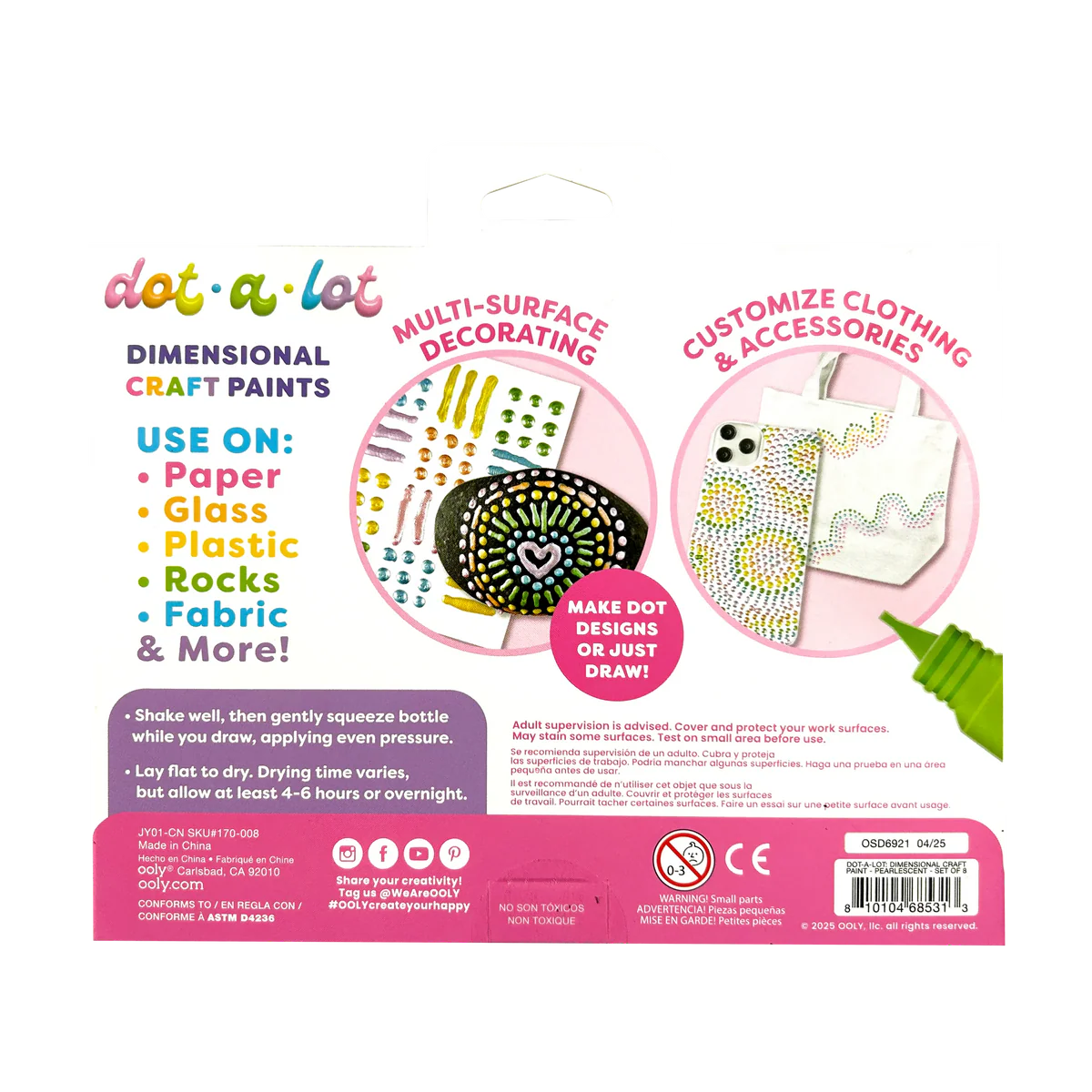 ooly Dot-a-Lot 3D Dimensional Craft Paint - Pearlescent - Set of 8