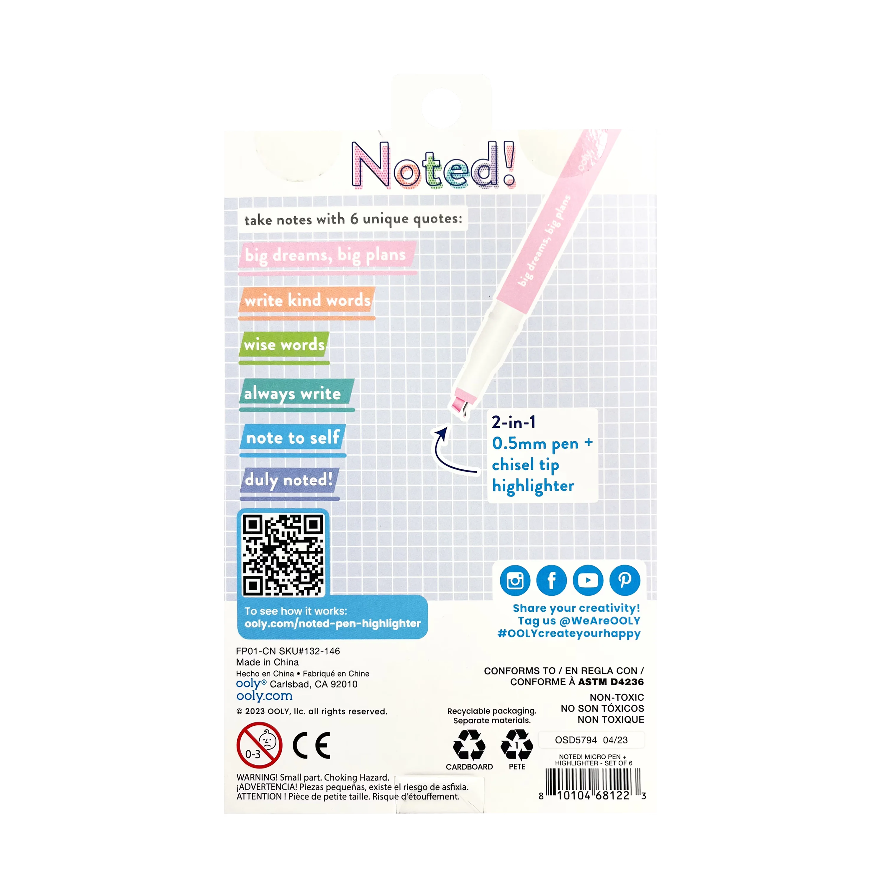 OOLY Noted! 2 in 1 Micro Fine Pen and Highlighter