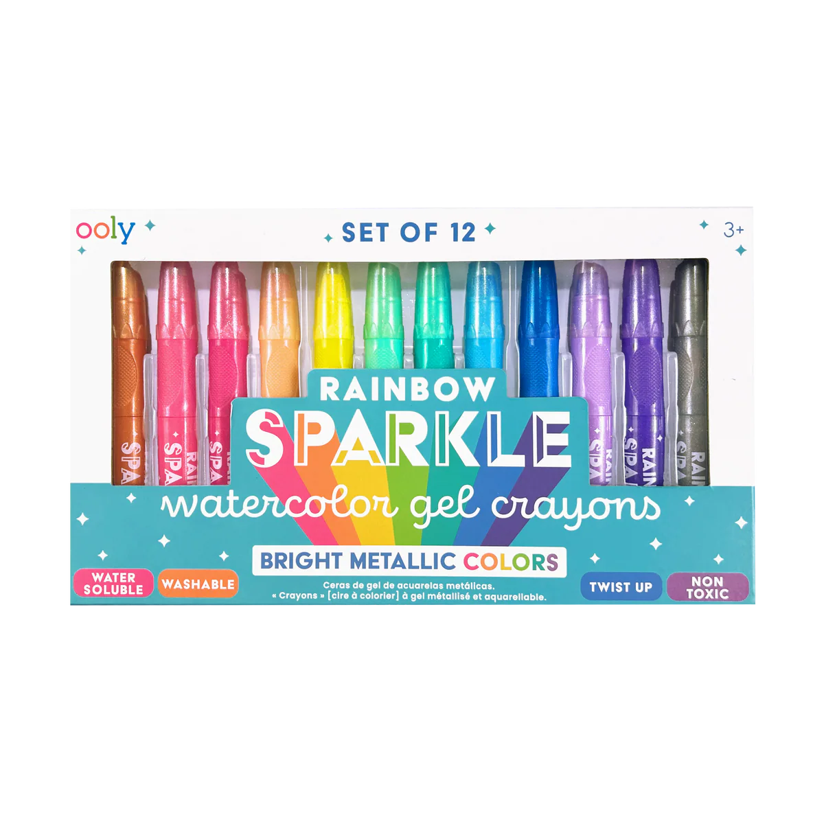 ooly Rainbow Sparkle Metallic Watercolor Gel Crayons - Set of 12