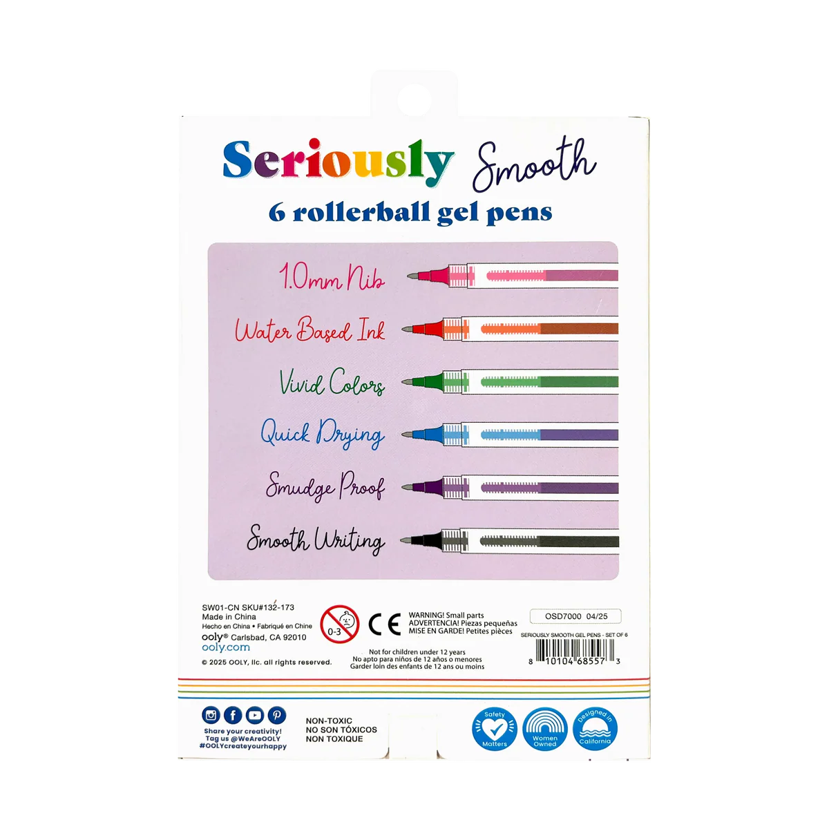 ooly Seriously Smooth Rollerball Gel Pens - Set of 6