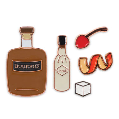 Old Fashioned Cocktail Enamel Pin Set