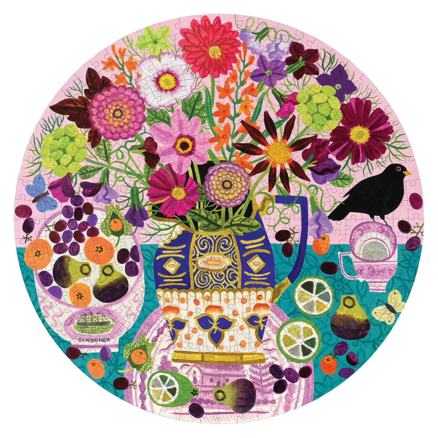 Fruits & Flowers Still Life 500 Piece Round Puzzle