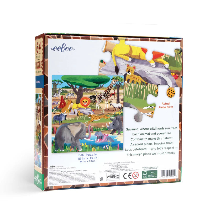 eeBoo Savanna 64 Piece Puzzle
