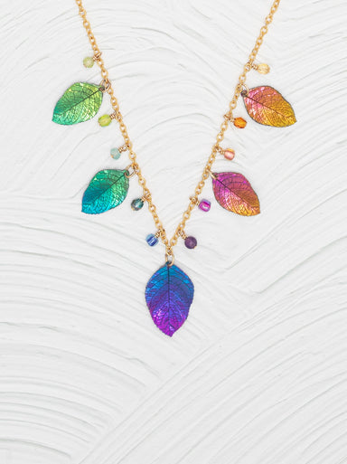 Holly Yashi Healing Elm Leaf Necklace - Rainbow    