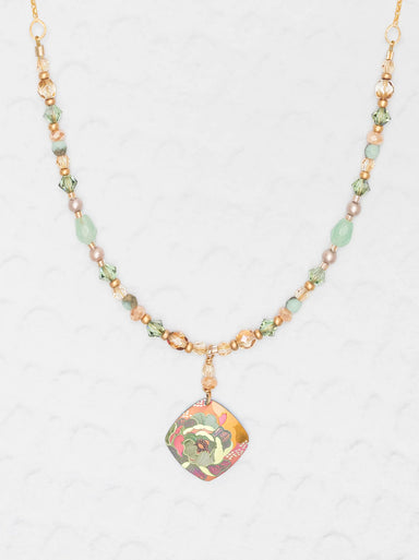 Holly Yashi Elena Beaded Necklace - Blooming Coral / Sage