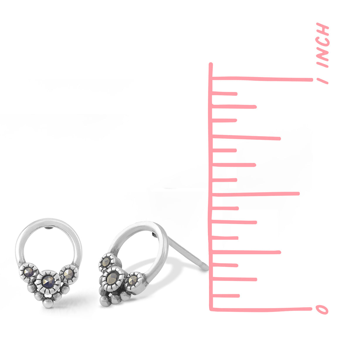Boma Sterling Silver Post Earring - Circle With Marcasite Detail    