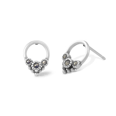 Boma Sterling Silver Post Earring - Circle With Marcasite Detail    
