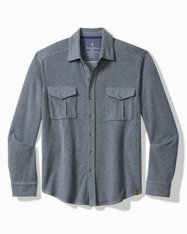 Tommy Bahama Fireside Coast Stretch Flannel Long Sleeve Camp Shirt Dress Blues M 023763565944