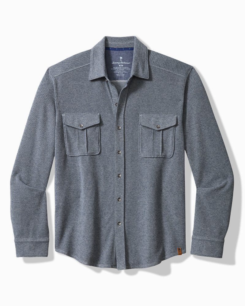 Tommy Bahama Fireside Coast Stretch Flannel Long Sleeve Camp Shirt Dress Blues M 023763565944