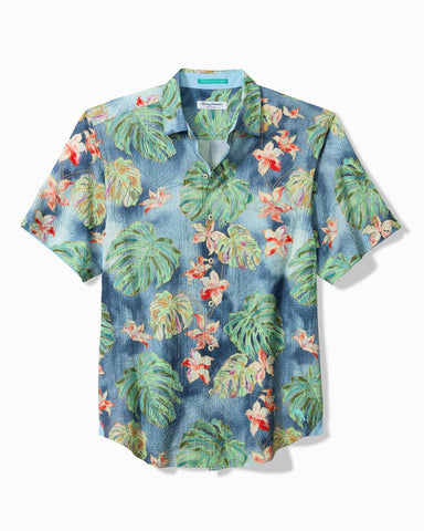 Tommy Bahama Nova Wave Mira Jungle Short Sleeve Camp Shirt Bering Blue M