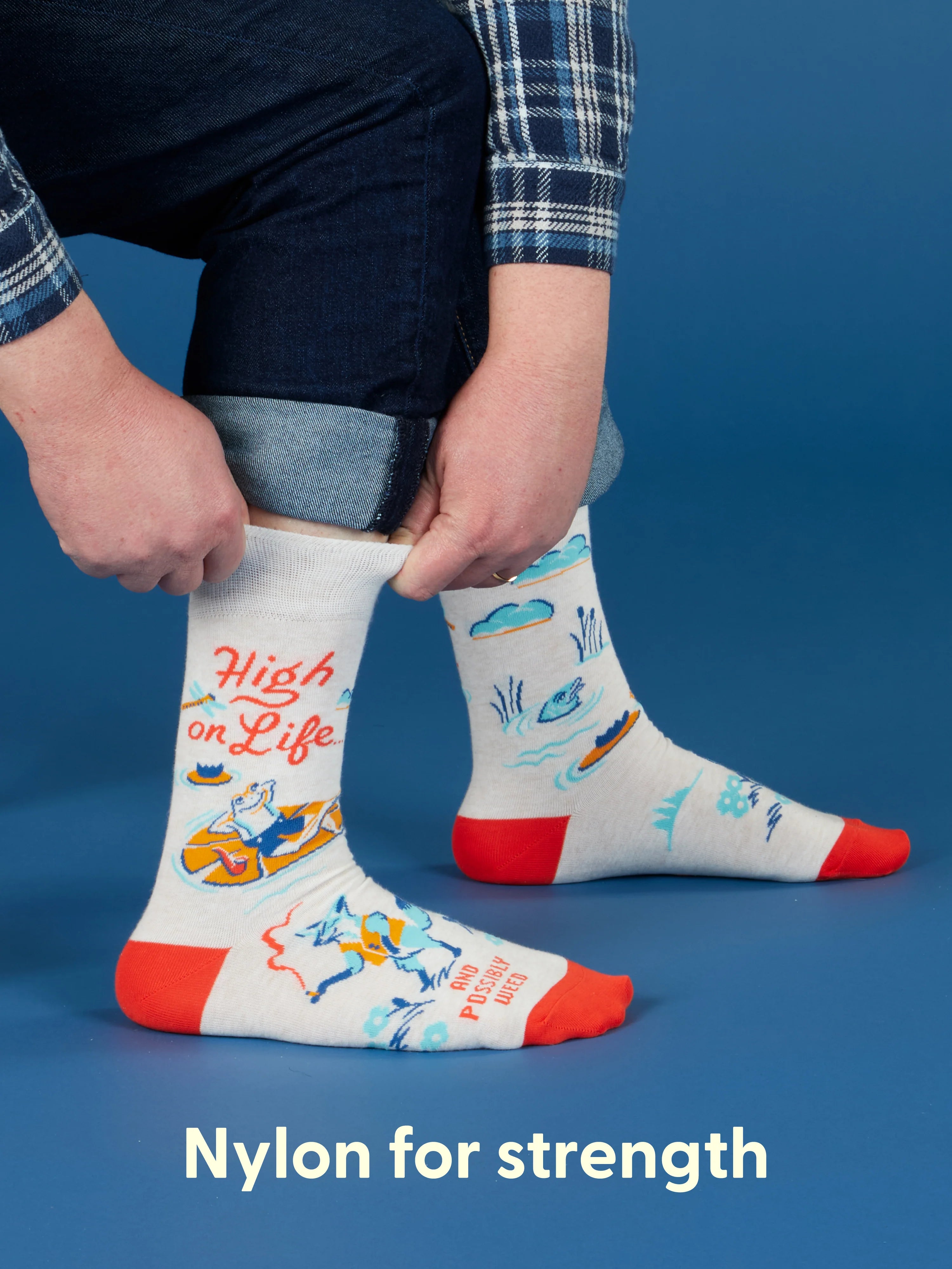 BLUQ Men's Crew Socks - High On Life...And Possibly Weed