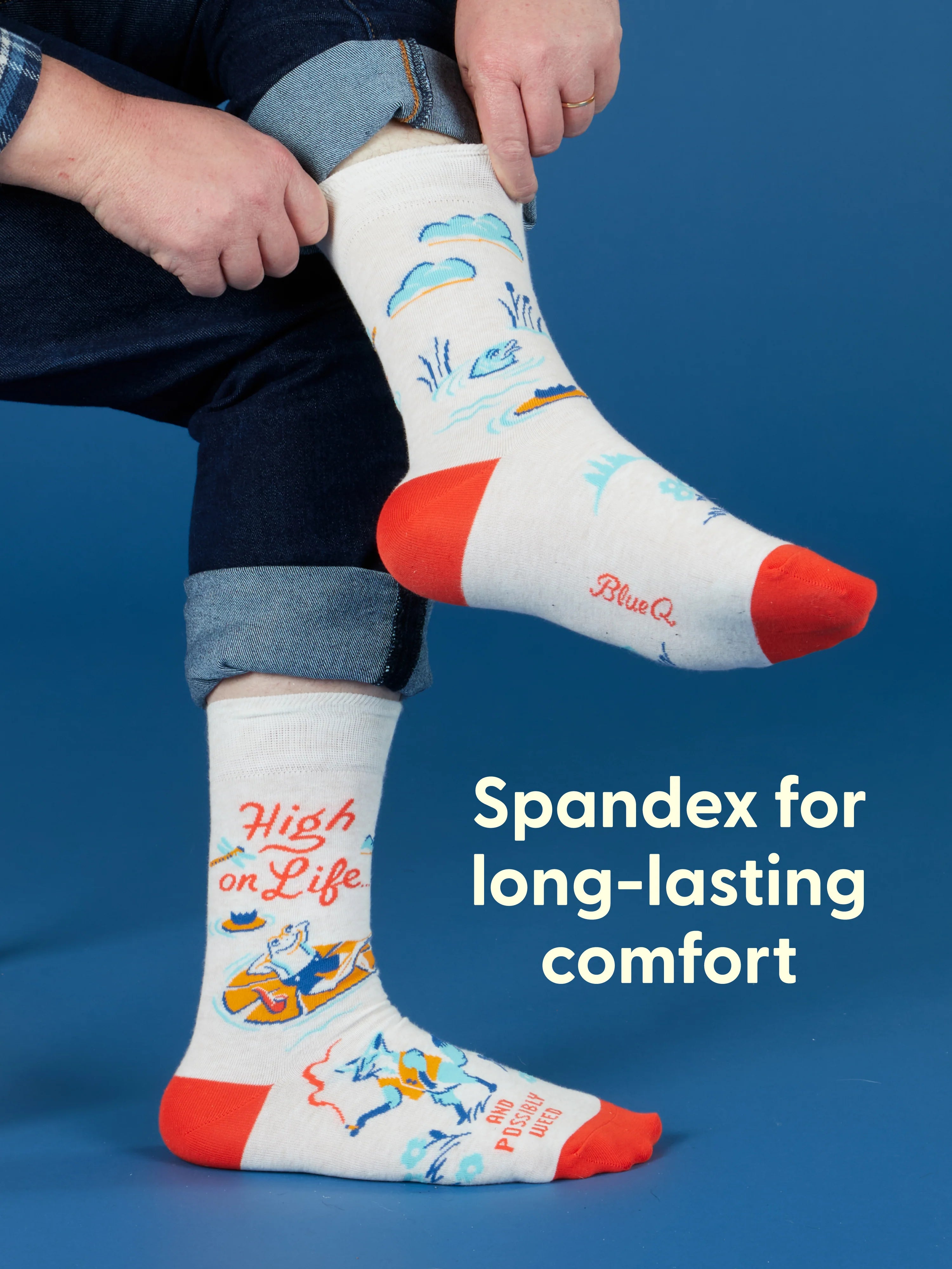 BLUQ Men's Crew Socks - High On Life...And Possibly Weed