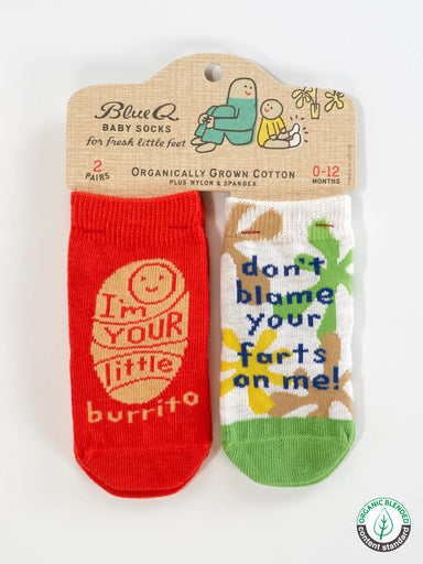 BLUQ I'm Your Little Burrito/ Don't Blame Your Farts On Me Baby Socks