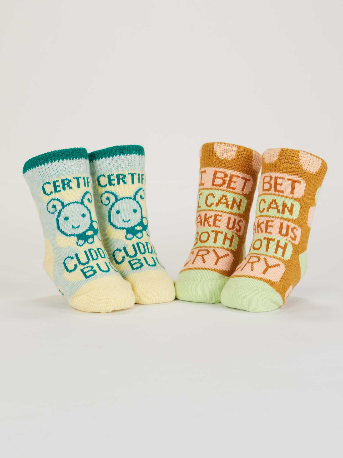 BLUQ Certified Cuddle Bug/I Bet I Can Make Us Both Cry Baby Socks