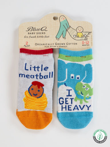 Little Meatball / I Get Heavy - 2 Pairs of Baby Socks