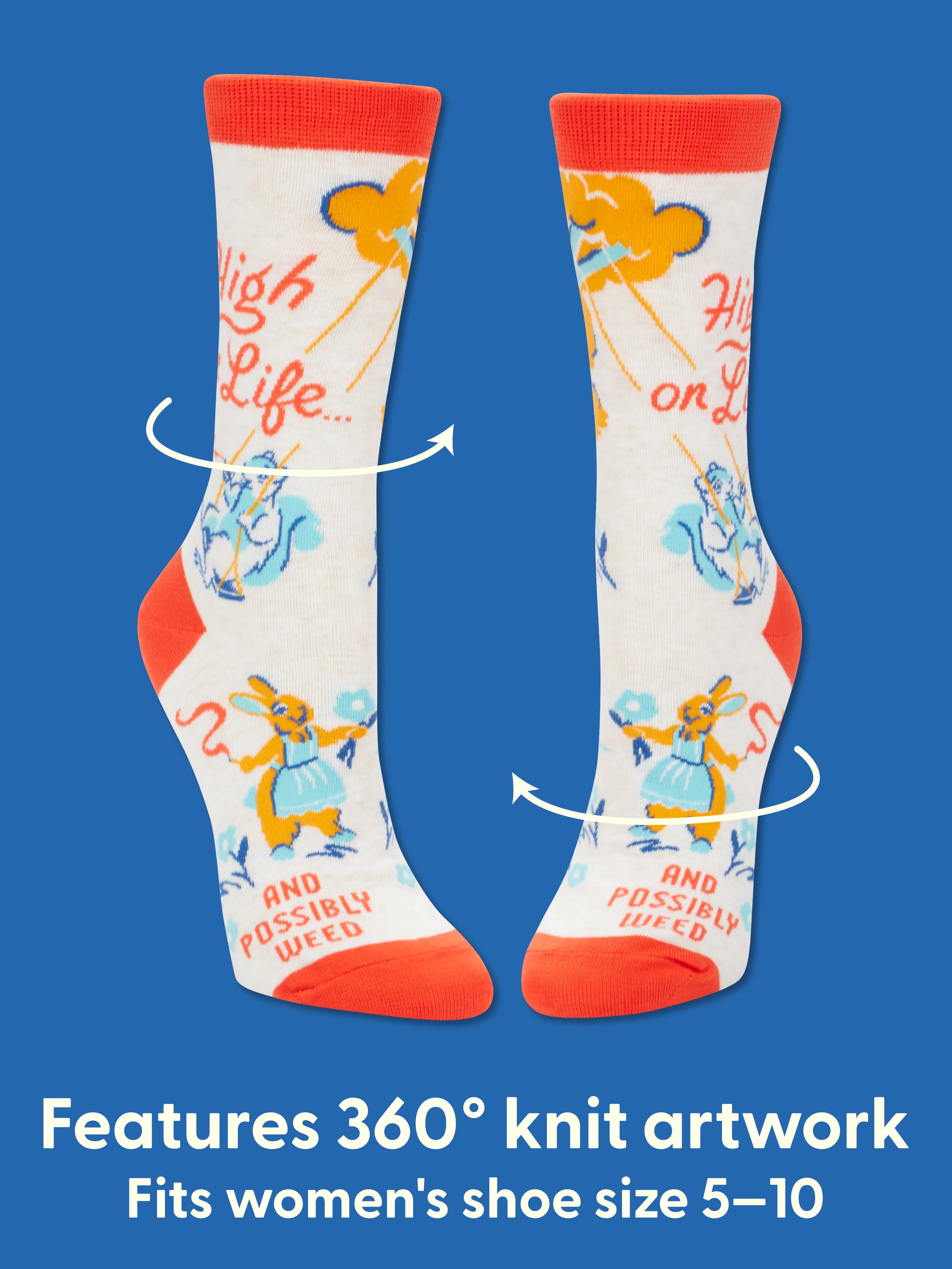 BLUQ Women's Crew Socks - High On Life...And Possibly Weed