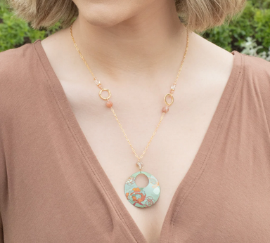 Holly Yashi Claire Pendant Necklace - Sage / Coral
