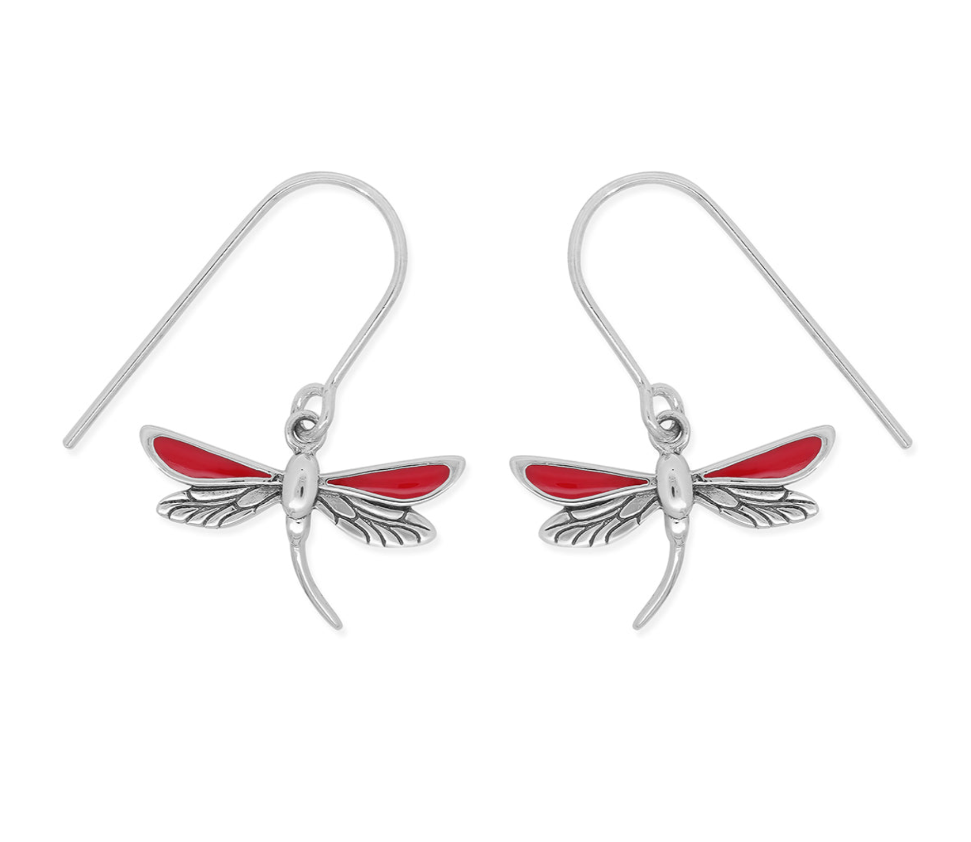 Boma Sterling Silver Earrings - Red Dragonfly
