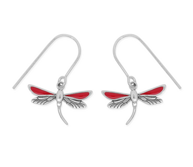 Boma Sterling Silver Earrings - Red Dragonfly