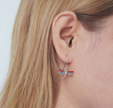 Boma Sterling Silver Earrings - Red Dragonfly